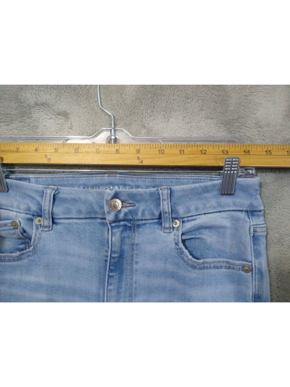 American Eagle Jeans Womens 10 Blue Denim Curvy Super High Rise Flare Distressed - Picture 3 of 10